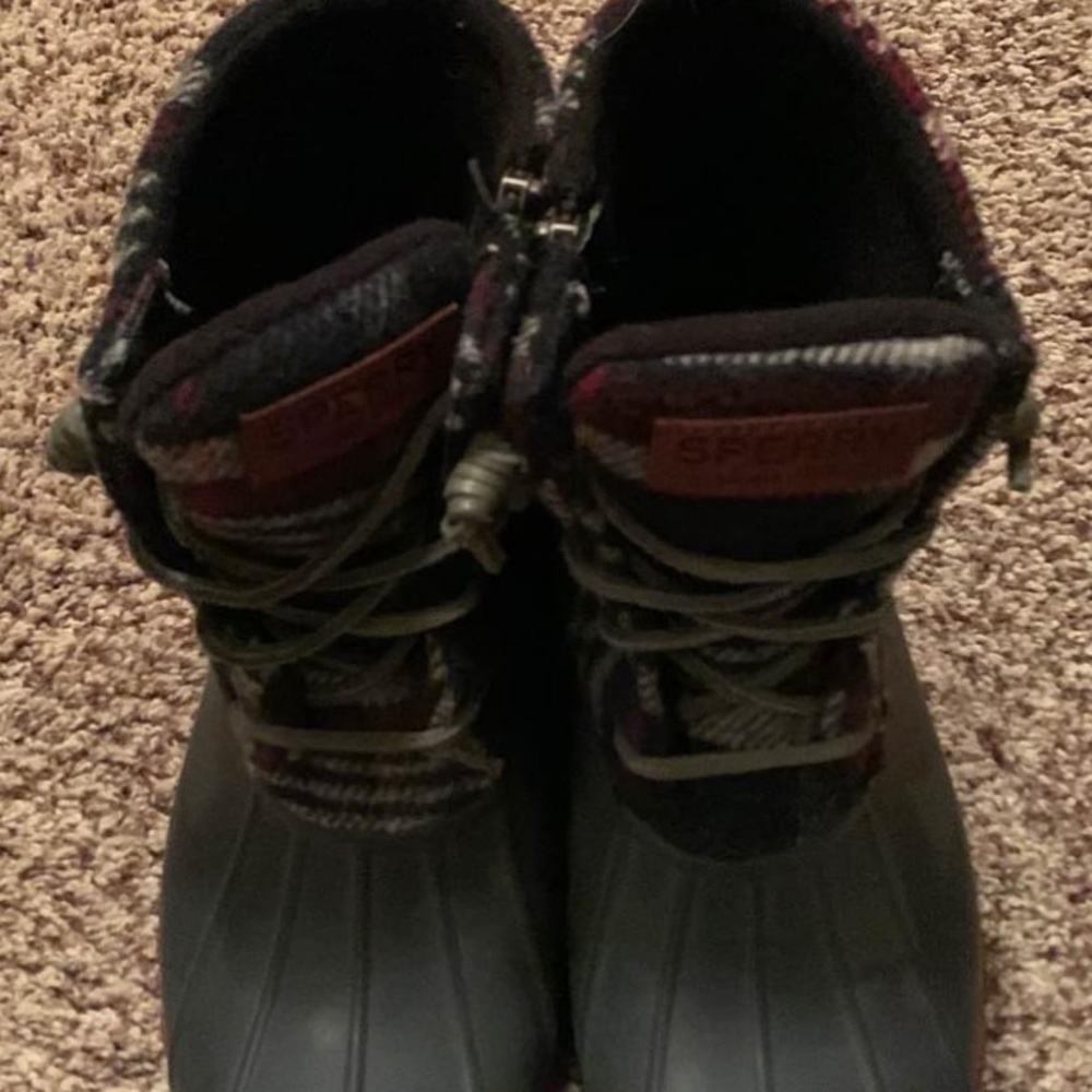 Sperry Top Sider Saltwater Duck Boots Womens Gray Blue Plaid